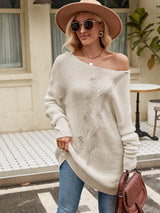 Fashion Solid Color Button Rope Knit Loose Pullover Sweater