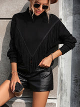 Women's Loose Fringed Sweater Knit Turtleneck Sweater
