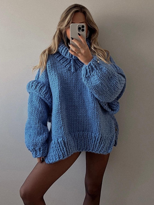 Novo suéter feminino pulôver fofo manga comprida suéter de gola alta 