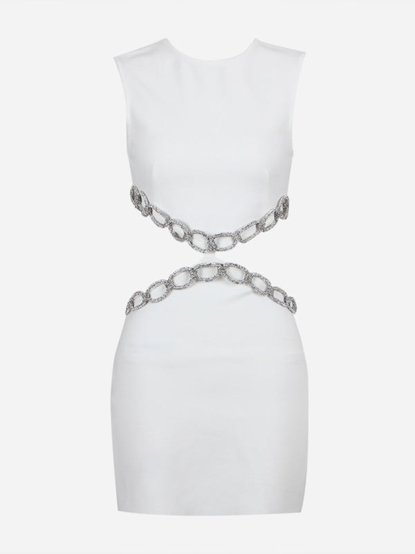 New women's sexy hollow hot diamond sleeveless bandage dress banquet party dress
