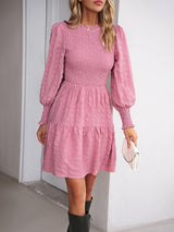 Women's pleated solid color long-sleeved dress